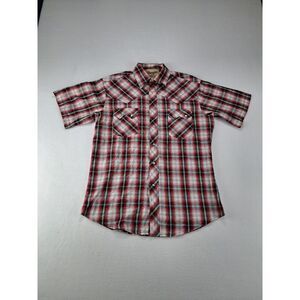 Wrangler Dress Shirt Men Medium Plaid Pearl Snap Sawtooth Pocket PBR‎ Rodeo